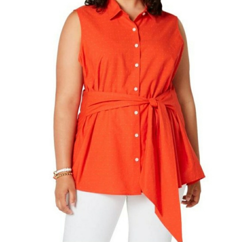 Tommy Hilfiger Plus Size Cotton Dot-Print Top Sz 3X